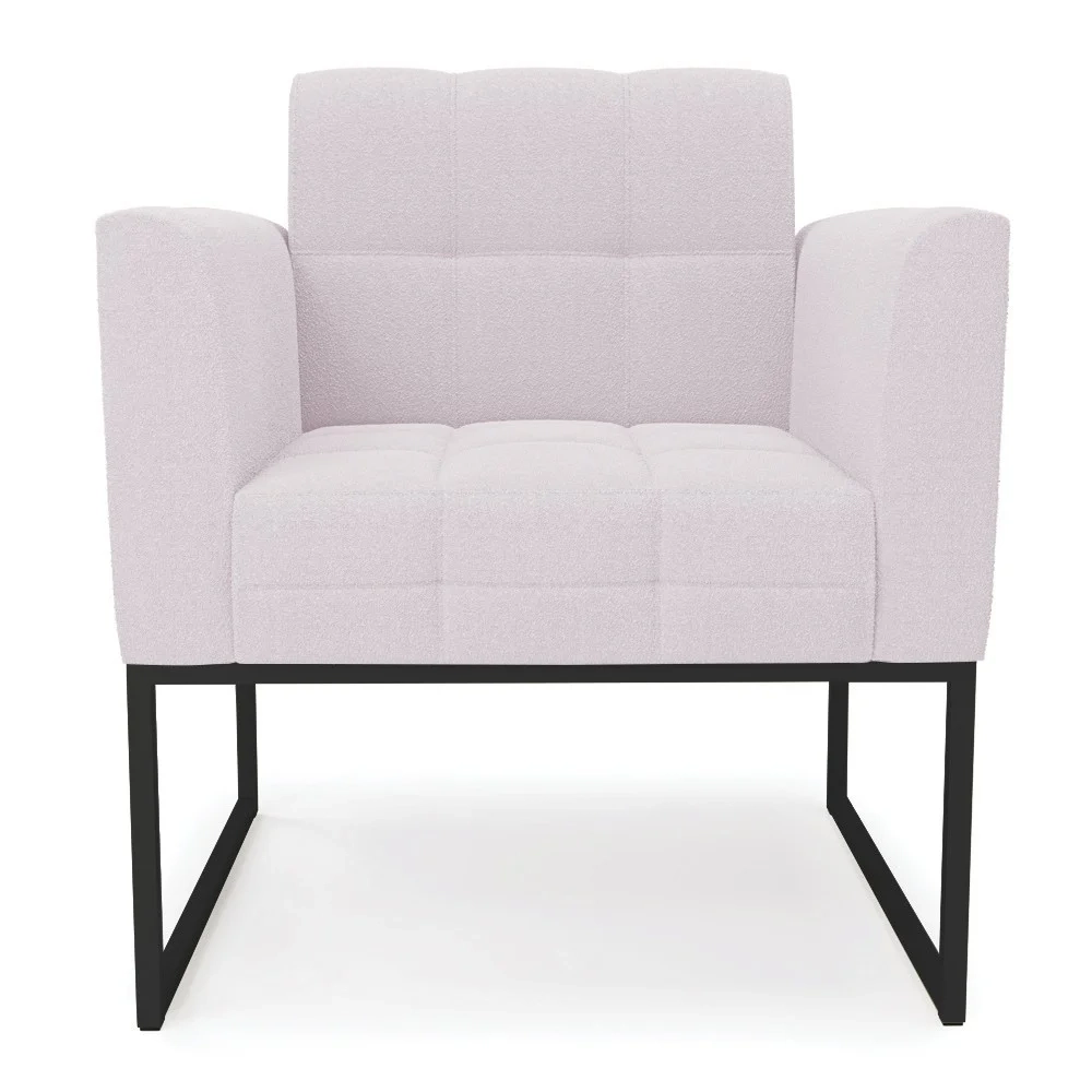 Poltrona Para Sala Base Industrial Preto Ana Boucle Rosê - Ibiza