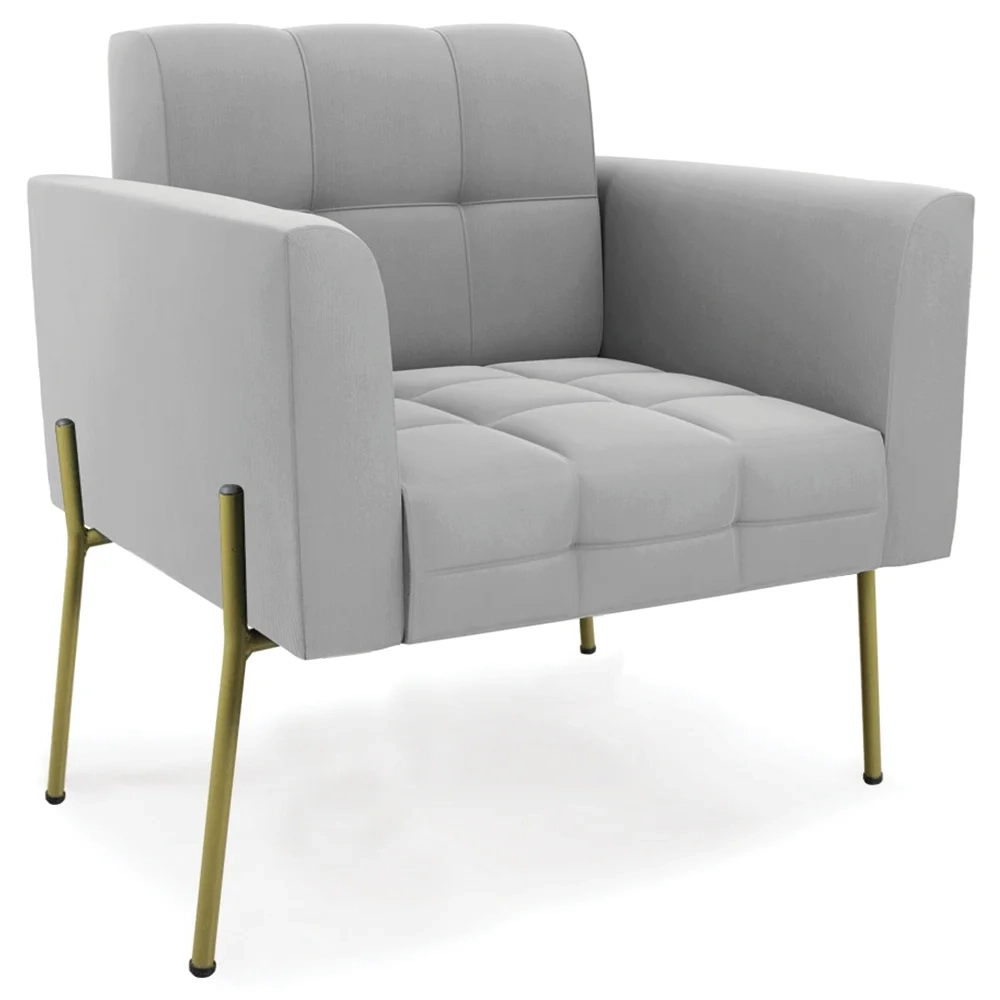 Poltrona Para Sala Pé Metal Dourado Kit 2 Ana Suede Cinza - Ibiza