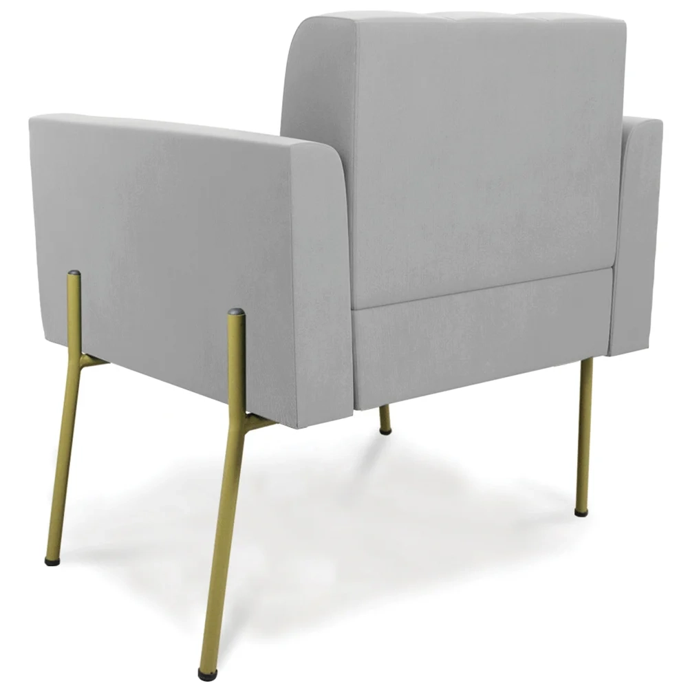 Poltrona Para Sala Pé Metal Dourado Kit 2 Ana Suede Cinza - Ibiza