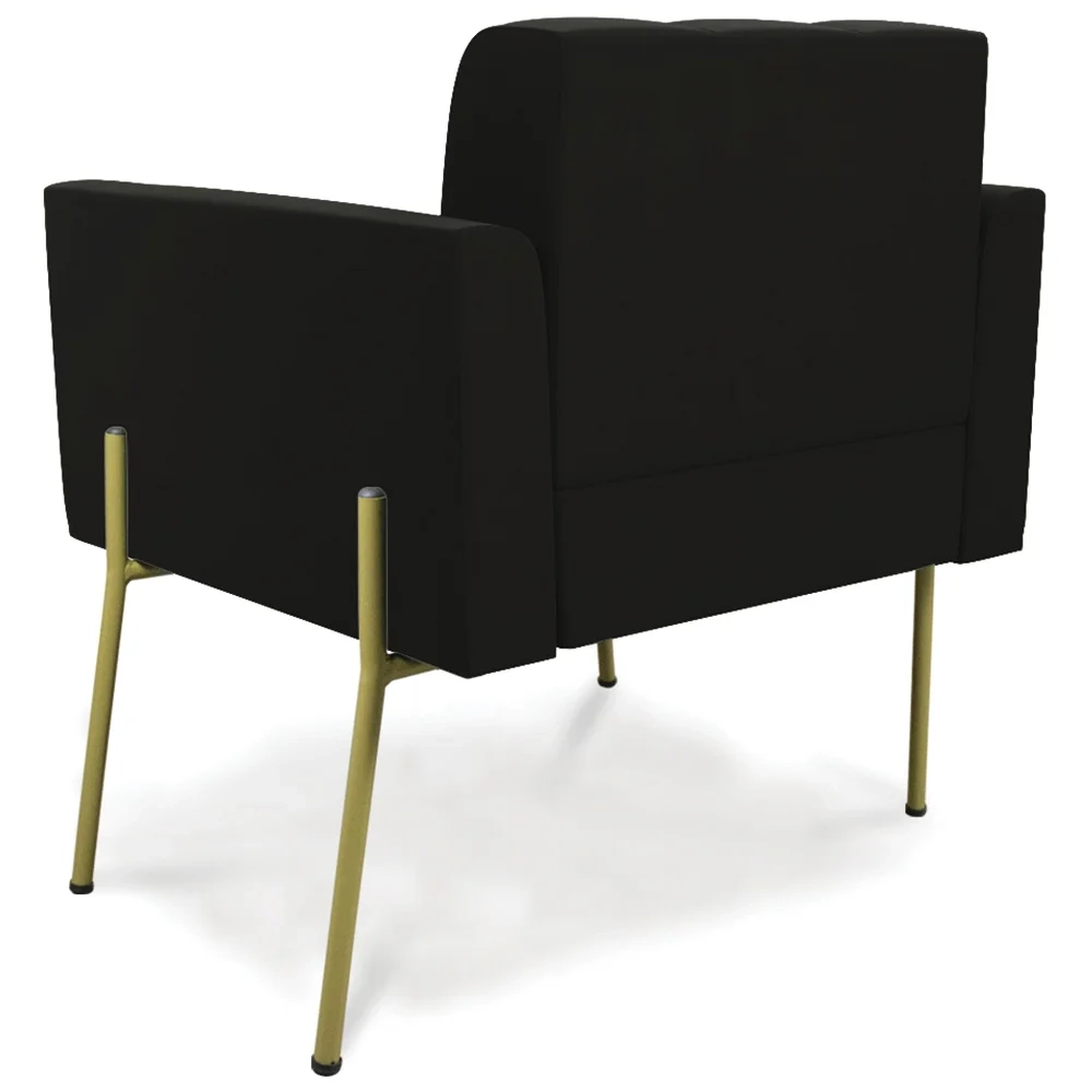Poltrona Para Sala Pé Metal Dourado Kit 2 Ana Suede Preto - Ibiza