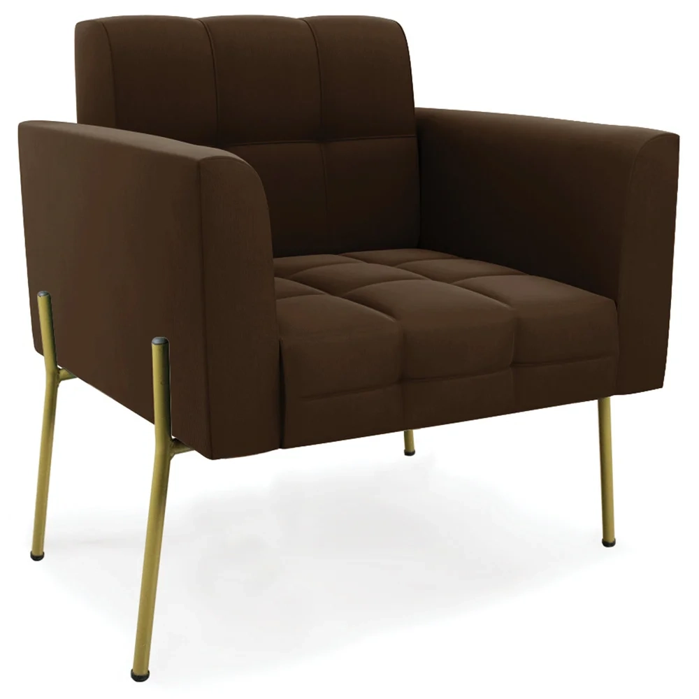 Poltrona Para Sala Pé Metal Dourado Kit 2 Ana Suede Marrom - Ibiza