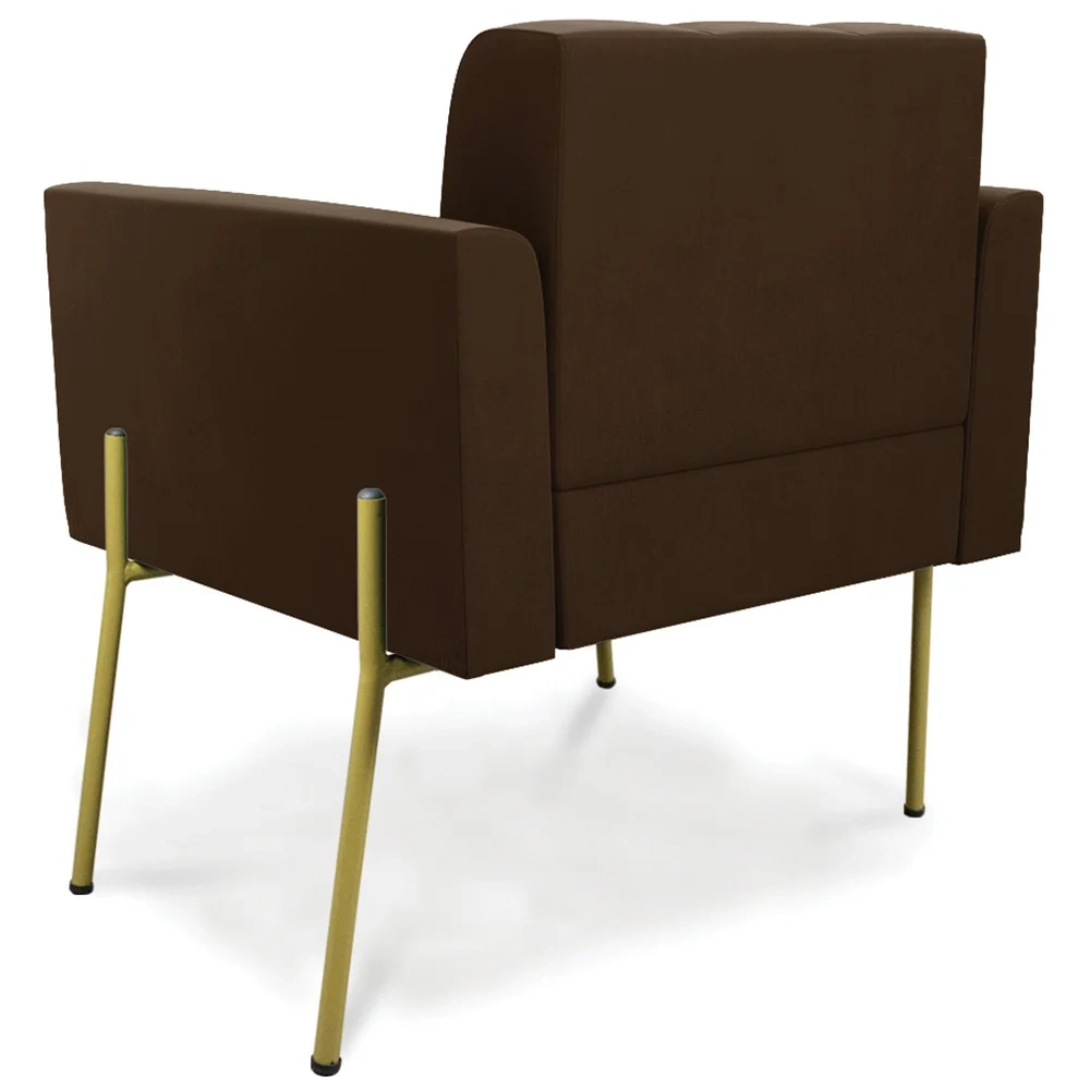 Poltrona Para Sala Pé Metal Dourado Kit 2 Ana Suede Marrom - Ibiza