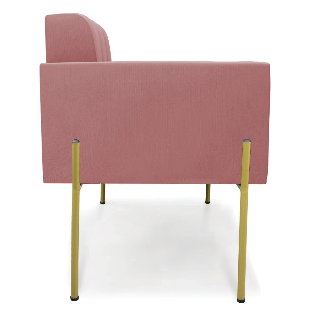 Poltrona Para Sala Pé Metal Dourado Kit 2 Ana Suede Rosê - Ibiza