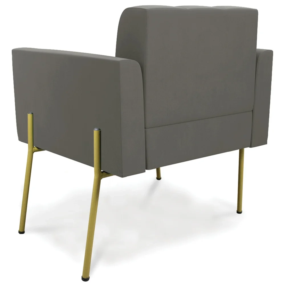 Poltrona Para Sala Pé Metal Dourado Kit 2 Ana Suede Grafite - Ibiza