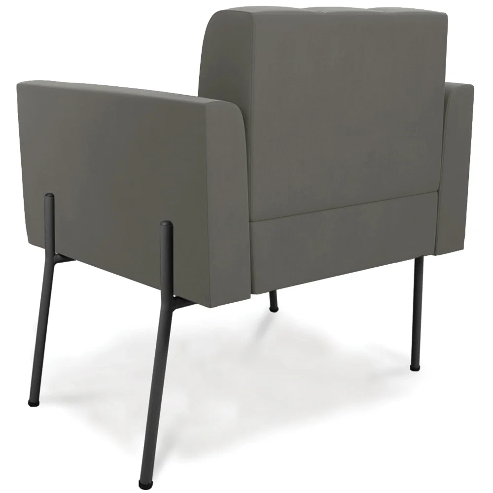 Poltrona Para Sala Pés Metálicos Preto Ana Suede Grafite - Ibiza