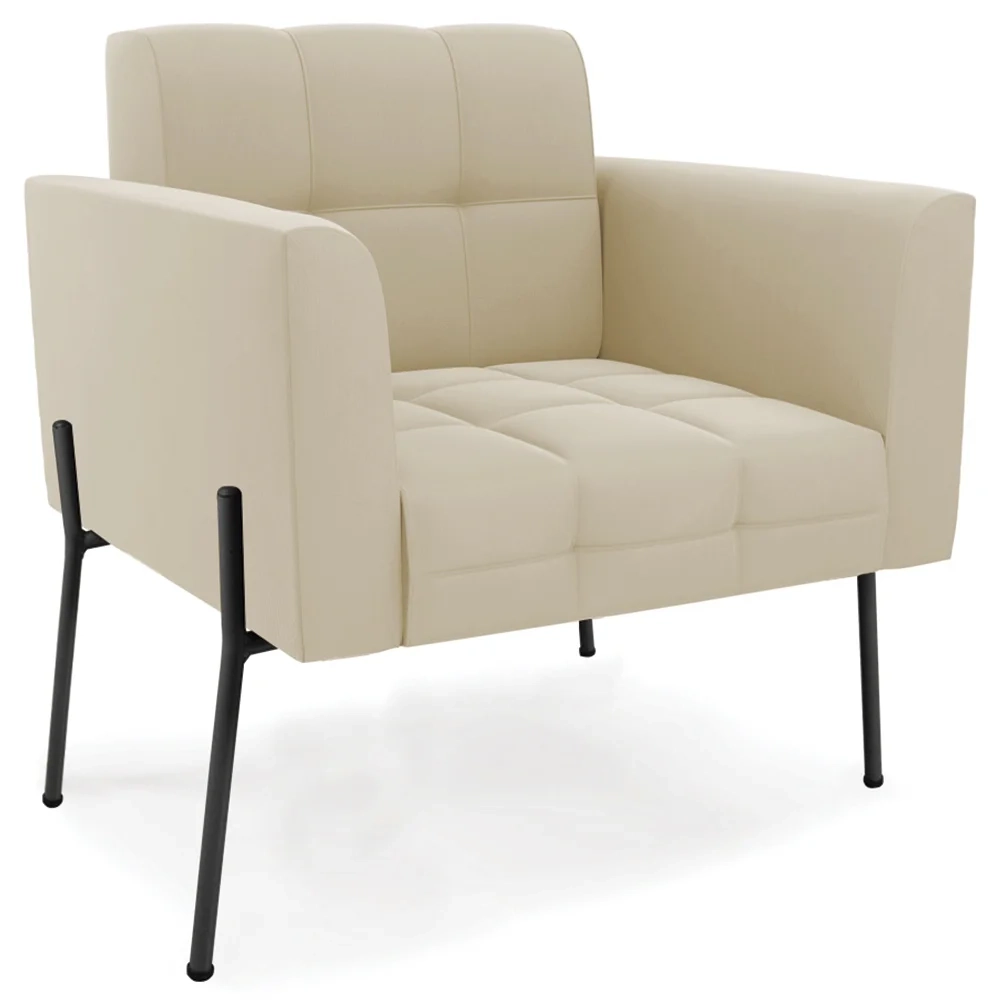 Poltrona Para Sala Pé Metal Preto Kit 2 Ana Suede Bege - Ibiza