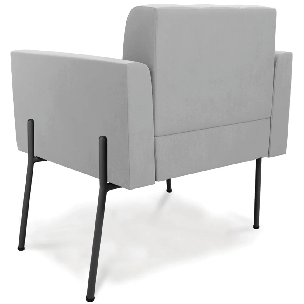 Poltrona Para Sala Pé Metal Preto Kit 2 Ana Suede Cinza - Ibiza