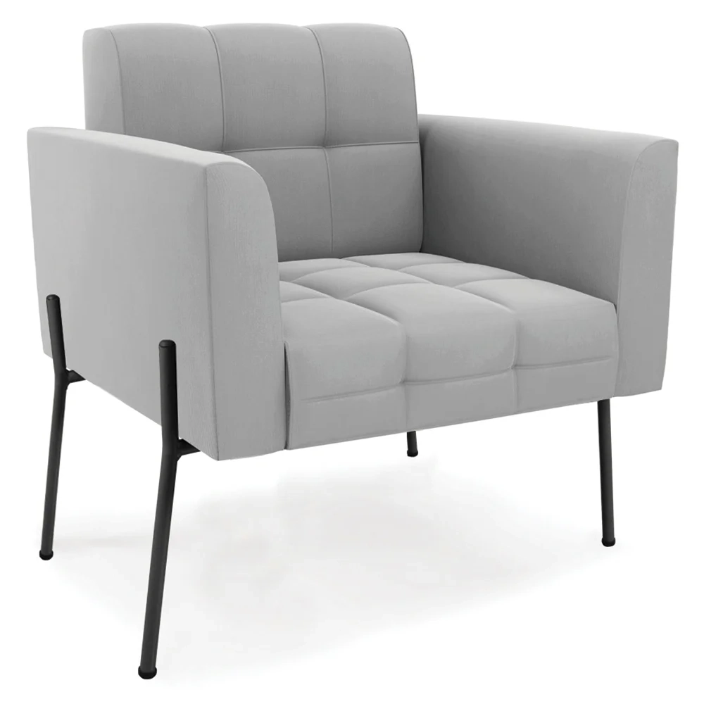 Poltrona Para Sala Pé Metal Preto Kit 2 Ana Suede Cinza - Ibiza