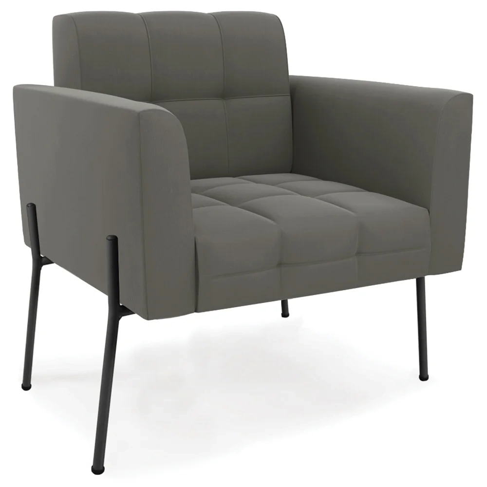 Poltrona Para Sala Pé Metal Preto Kit 2 Ana Suede Grafite - Ibiza