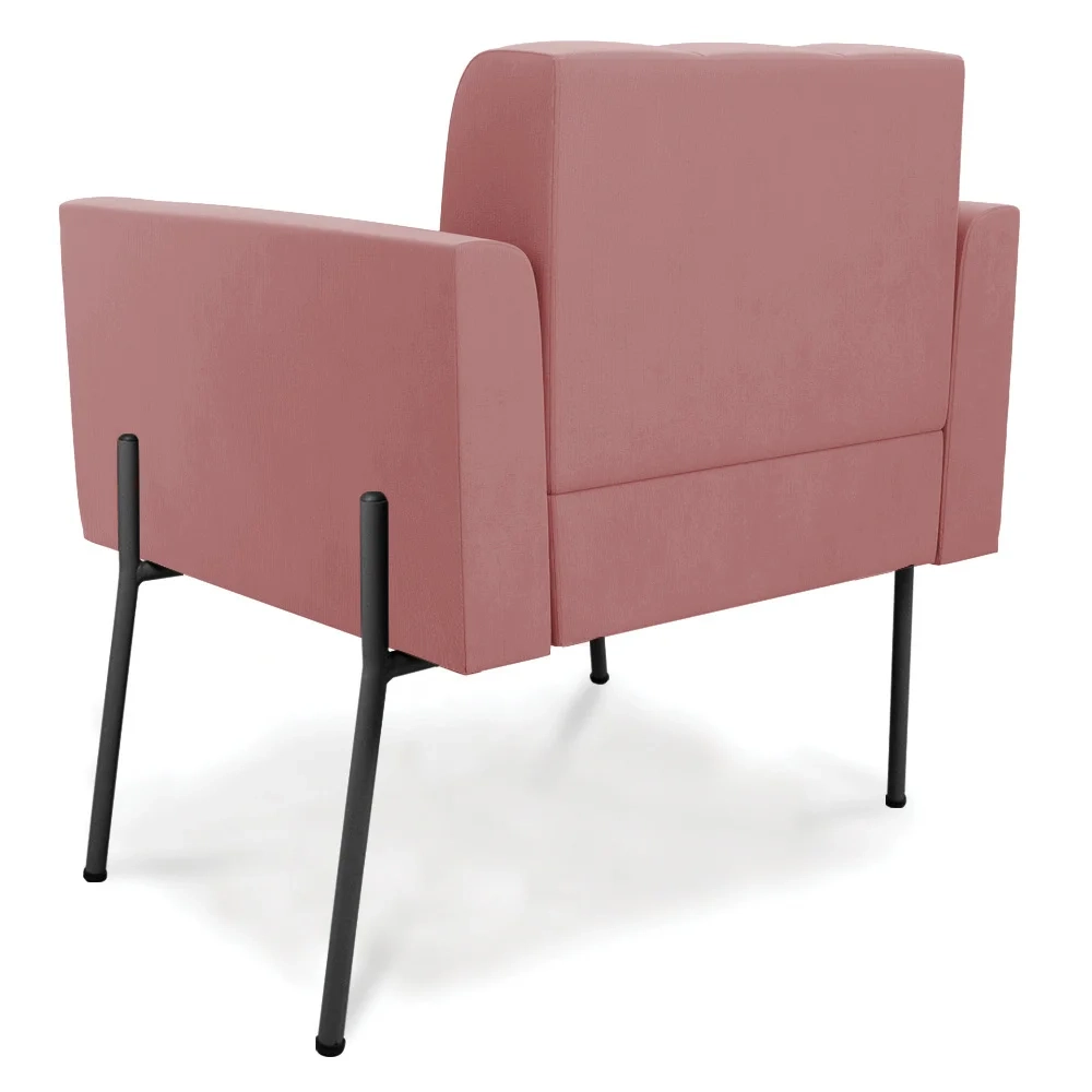 Poltrona Para Sala Pé Metal Preto Kit 2 Ana Suede Rosê - Ibiza