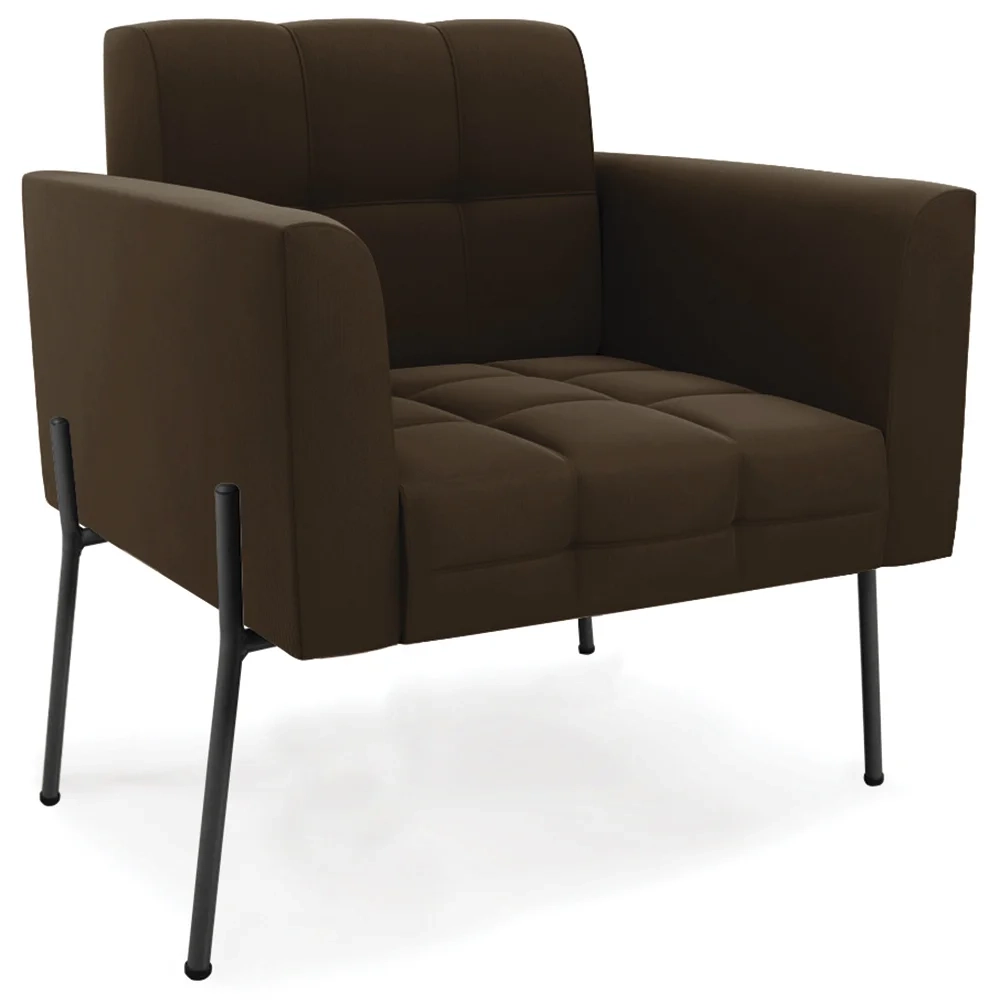 Poltrona Para Sala Pé Metal Preto Kit 2 Ana Suede Marrom - Ibiza