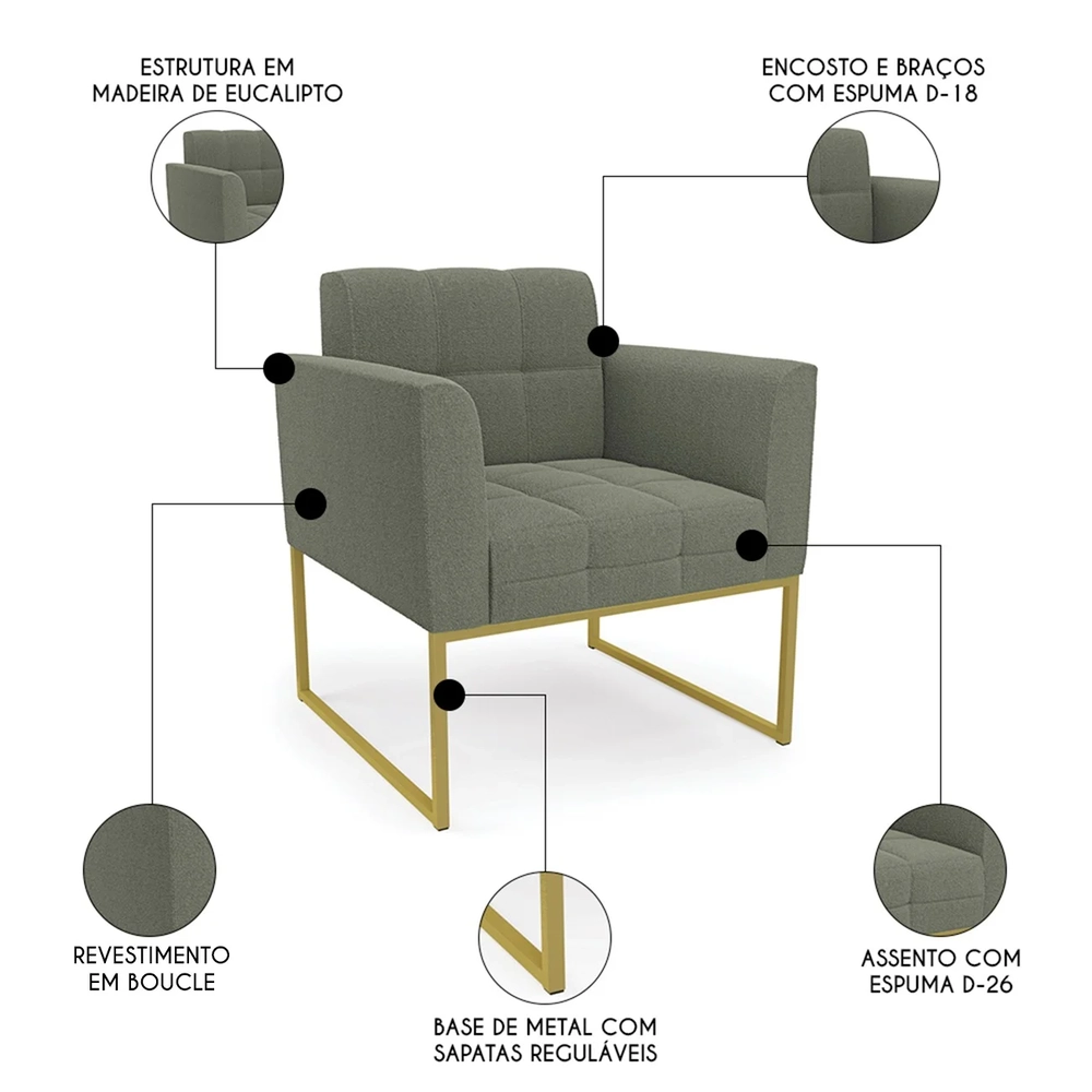 Poltrona Para Sala Base Industrial Dourado Ana Boucle Menta - Ibiza