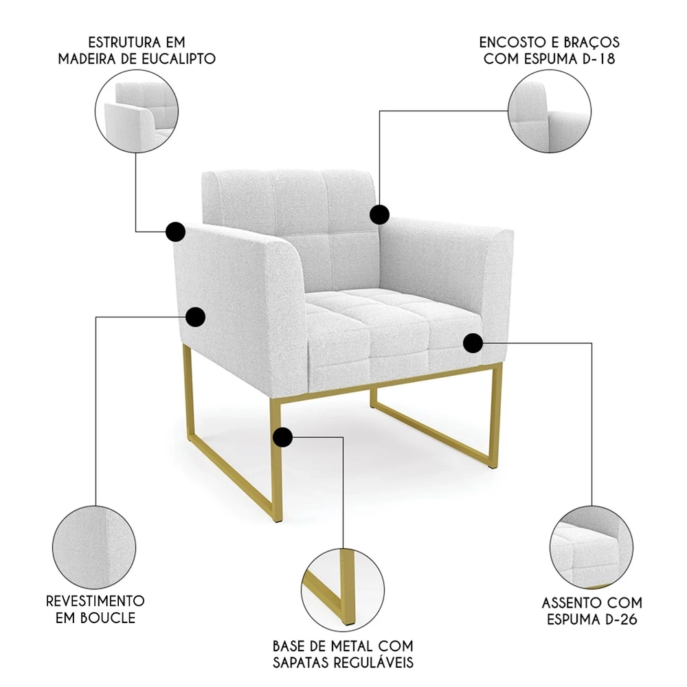 Poltrona Para Sala Base Industrial Dourado Ana Boucle Off - Ibiza