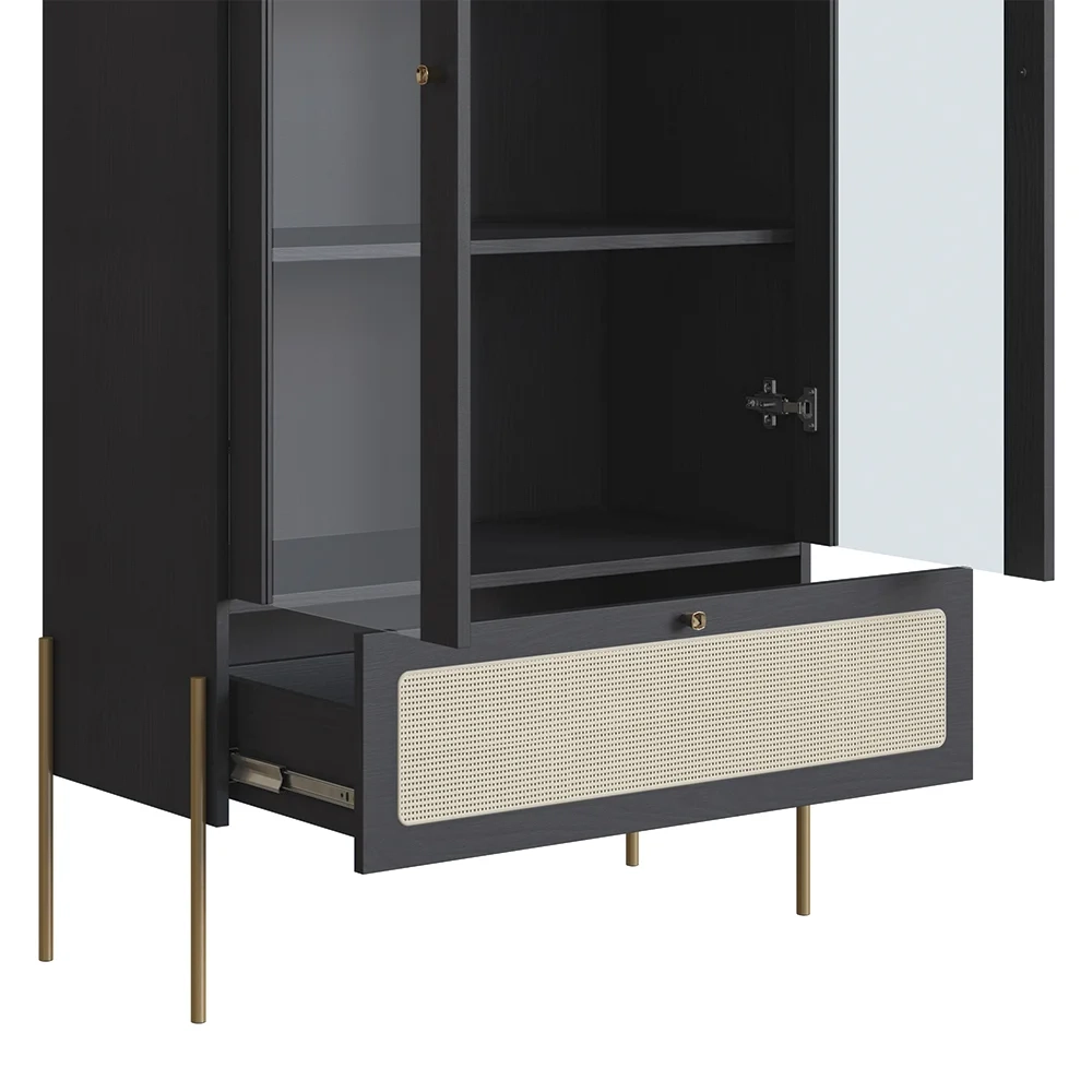 Cristaleira 2 Portas de Vidro Pé Metal Arlo A10 Nero/Dourado - Mpozenato