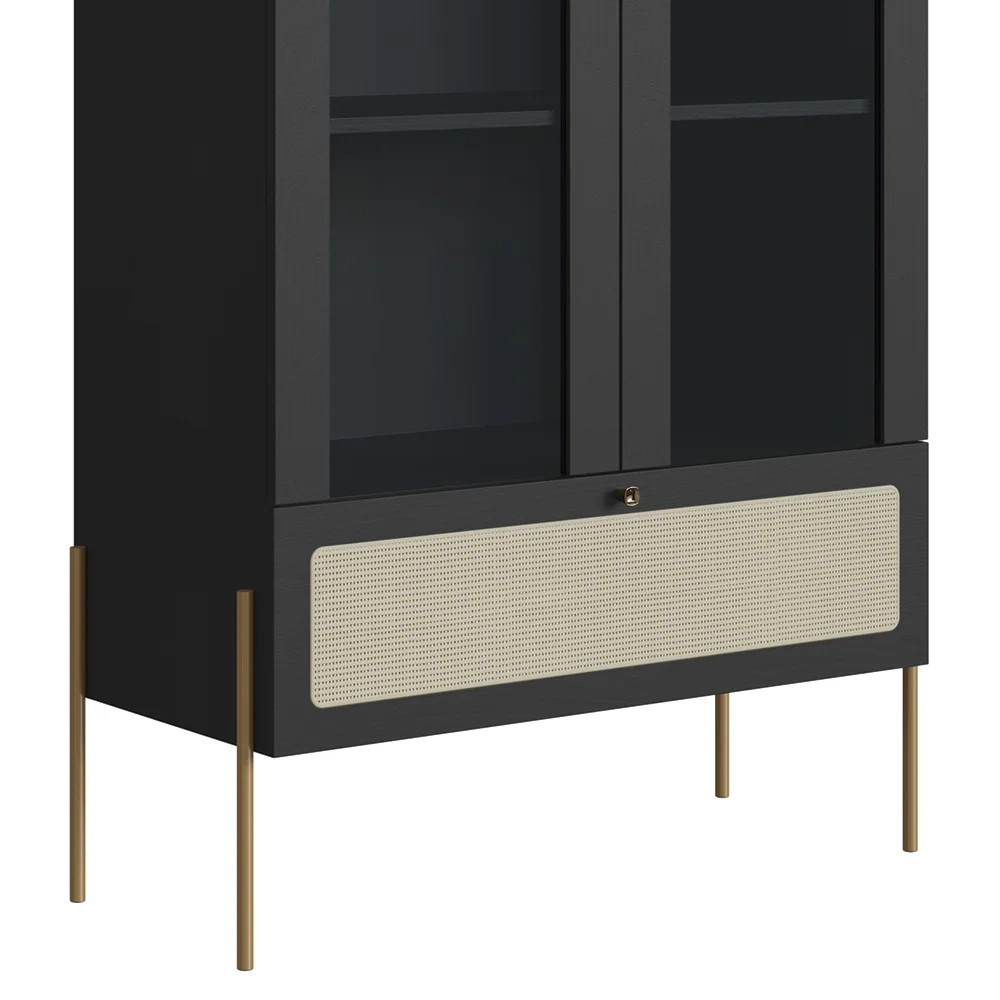 Cristaleira 2 Portas de Vidro Pé Metal Arlo A10 Nero/Dourado - Mpozenato