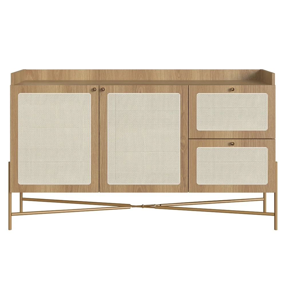 Balcão Aparador Buffet 2 Portas Pé Metal Arlo A10 Hanover/Dourado - Mpozenato