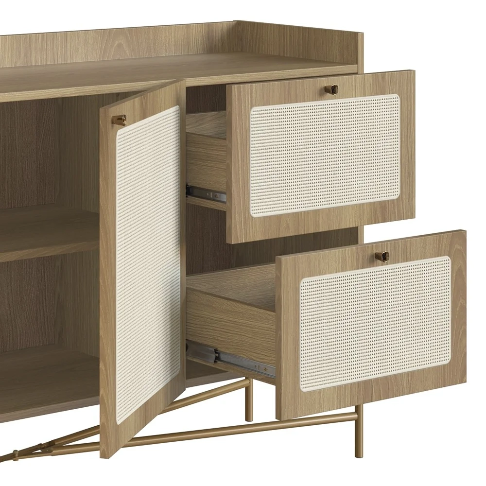 Balcão Aparador Buffet 2 Portas Pé Metal Arlo A10 Hanover/Dourado - Mpozenato