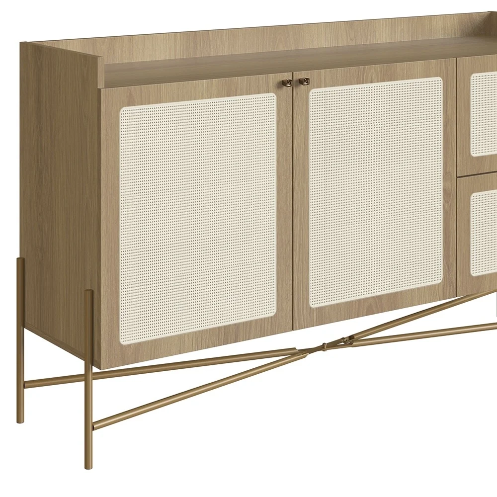 Balcão Aparador Buffet 2 Portas Pé Metal Arlo A10 Hanover/Dourado - Mpozenato