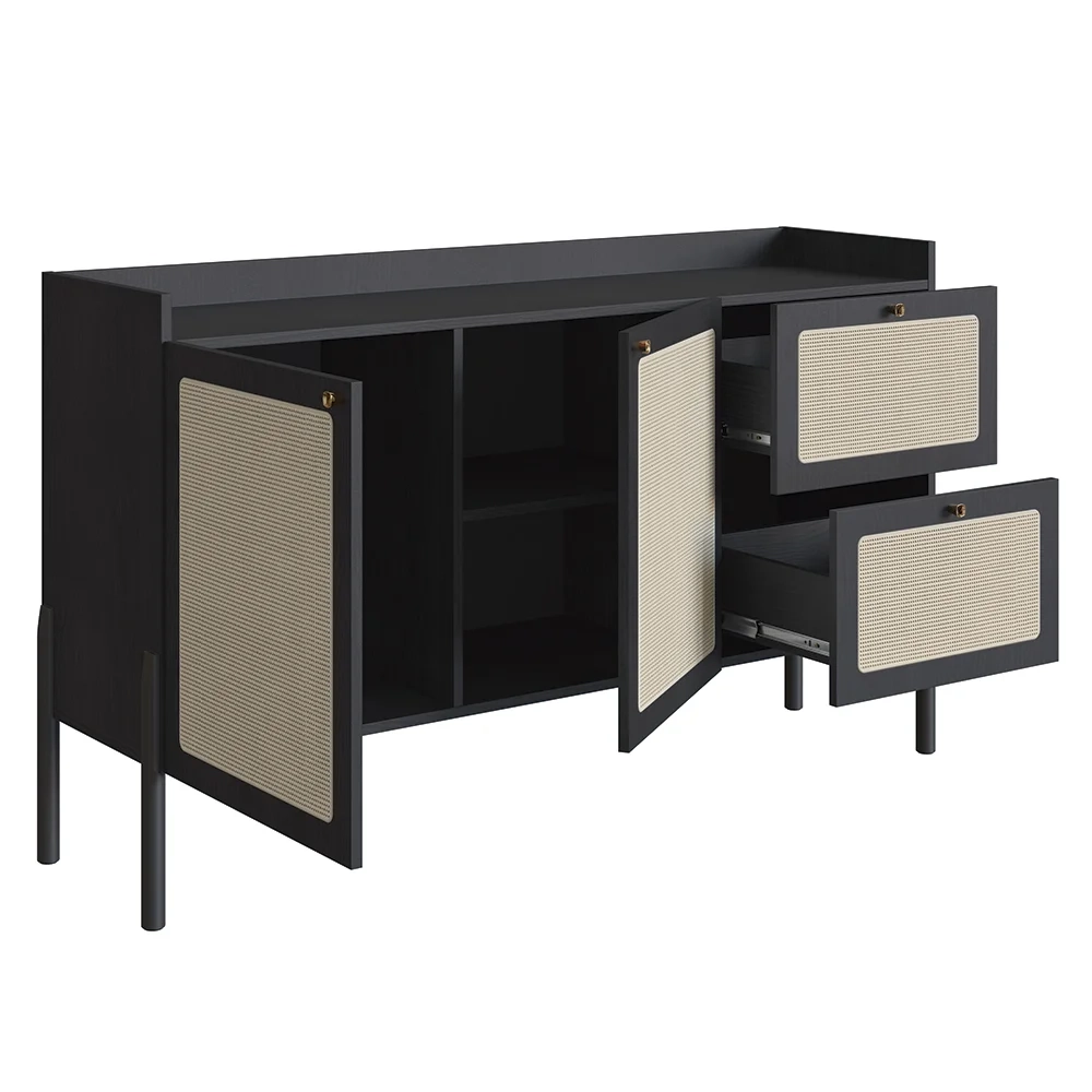 Balcão Aparador Buffet Pés de Madeira Arlo A10 Nero/Preto - Mpozenato