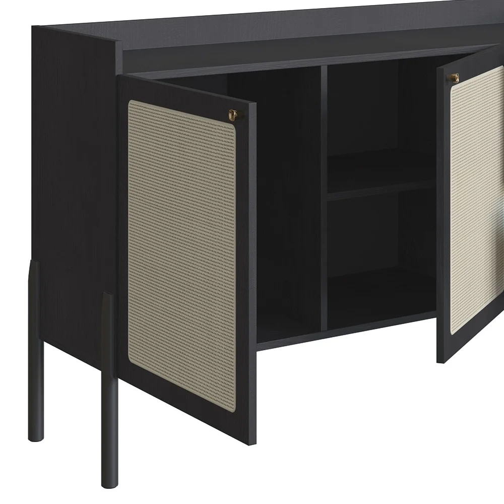 Balcão Aparador Buffet Pés de Madeira Arlo A10 Nero/Preto - Mpozenato