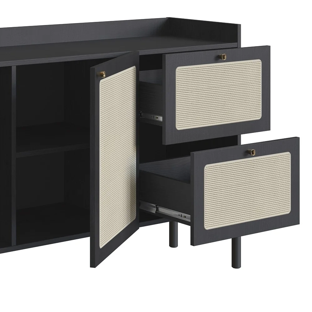 Balcão Aparador Buffet Pés de Madeira Arlo A10 Nero/Preto - Mpozenato