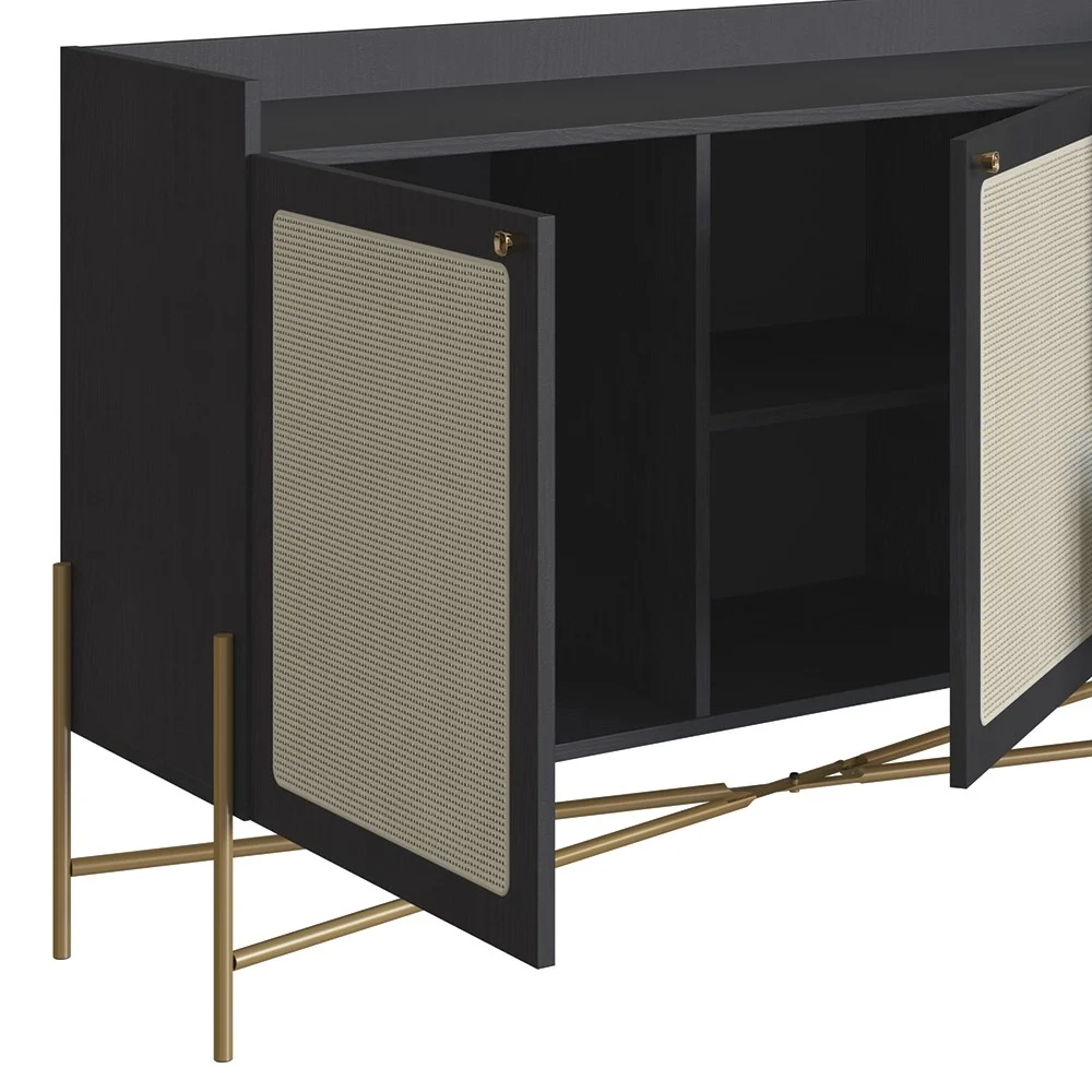 Balcão Aparador Buffet 2 Portas Pé Metal Arlo A10 Nero/Dourado - Mpozenato