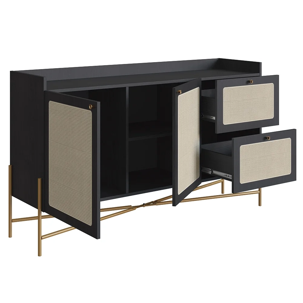 Balcão Aparador Buffet 2 Portas Pé Metal Arlo A10 Nero/Dourado - Mpozenato
