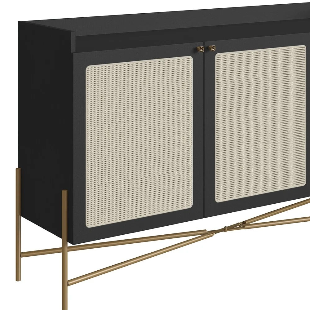 Balcão Aparador Buffet 2 Portas Pé Metal Arlo A10 Nero/Dourado - Mpozenato