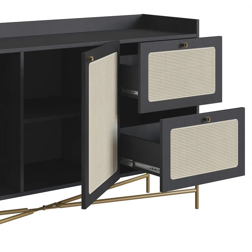 Balcão Aparador Buffet 2 Portas Pé Metal Arlo A10 Nero/Dourado - Mpozenato