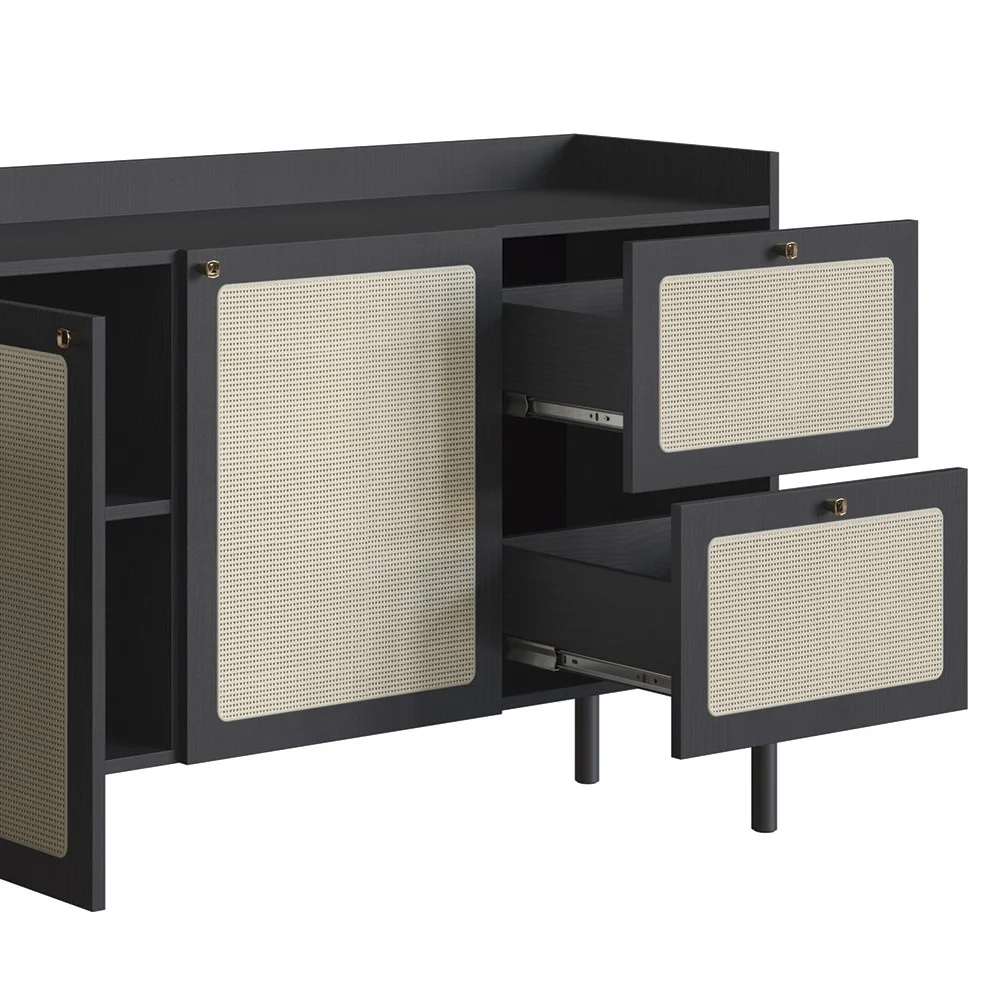 Balcão Aparador Buffet 3 Portas Pés Madeira Arlo A10 Nero/Preto - Mpozenato