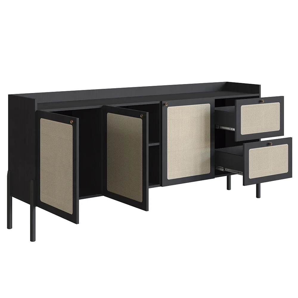 Balcão Aparador Buffet 3 Portas Pés Madeira Arlo A10 Nero/Preto - Mpozenato