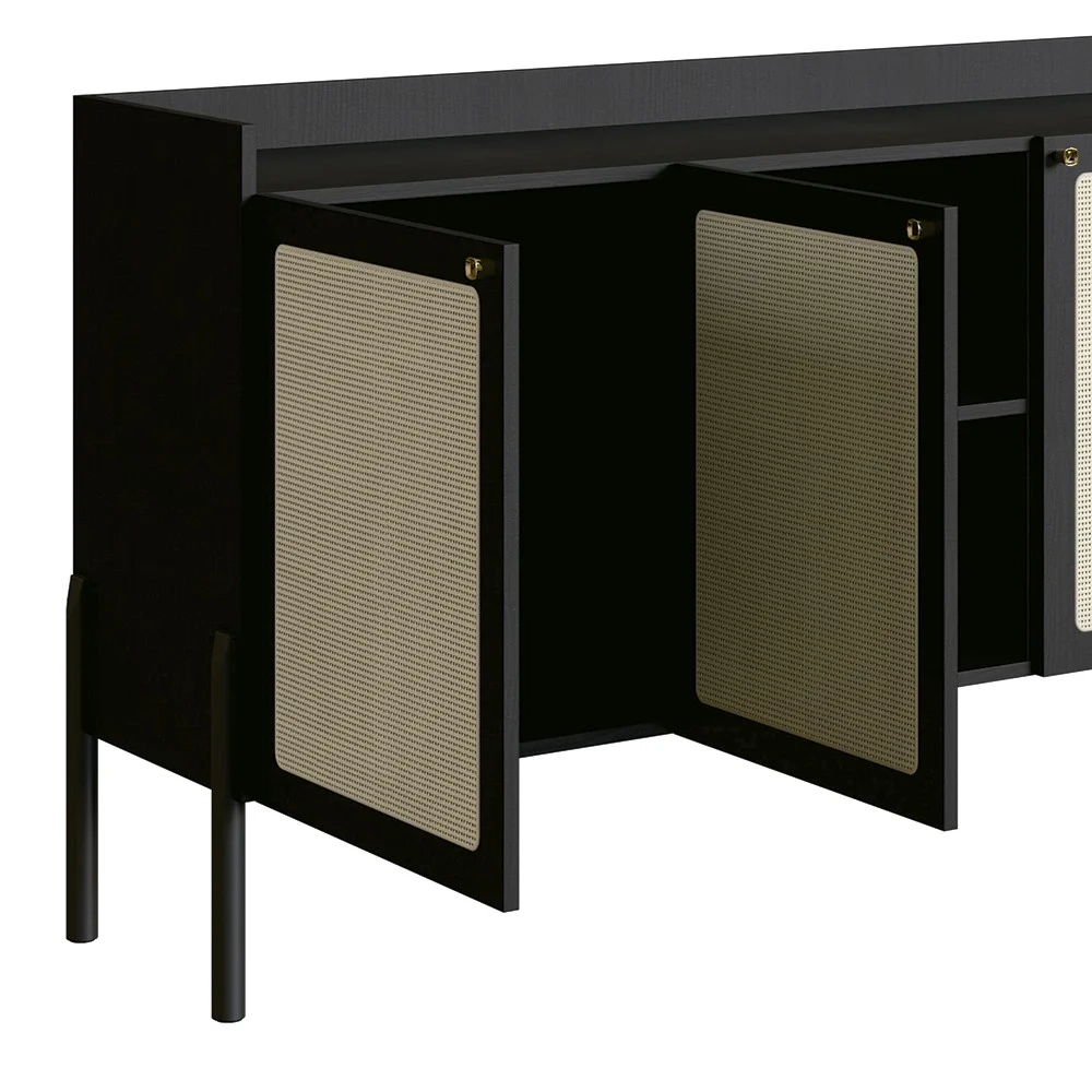 Balcão Aparador Buffet 3 Portas Pés Madeira Arlo A10 Nero/Preto - Mpozenato