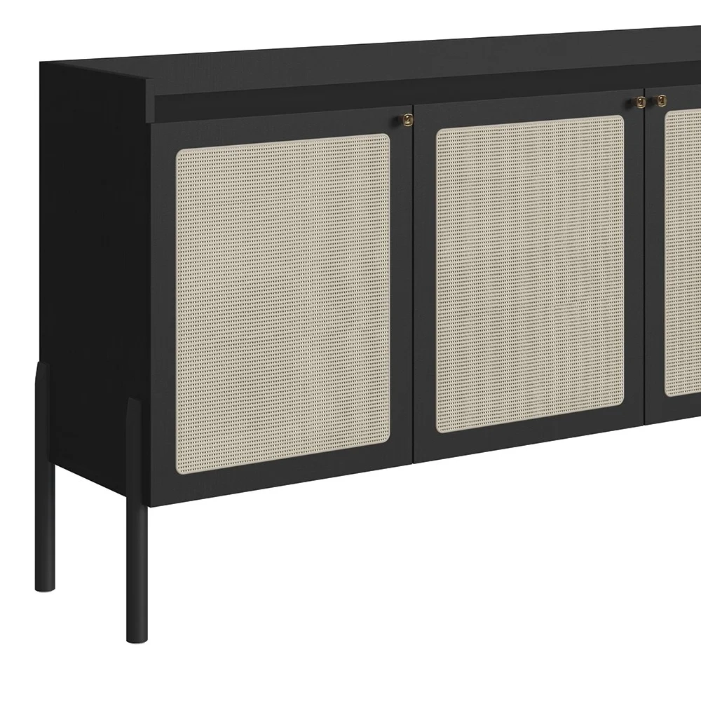 Balcão Aparador Buffet 3 Portas Pés Madeira Arlo A10 Nero/Preto - Mpozenato