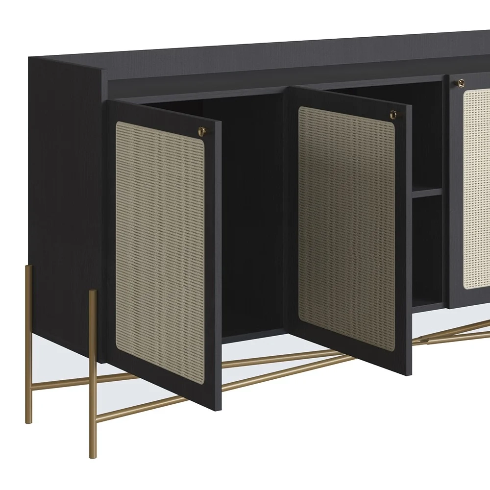 Balcão Aparador Buffet 3 Portas Pé Metal Arlo A10 Nero/Dourado - Mpozenato