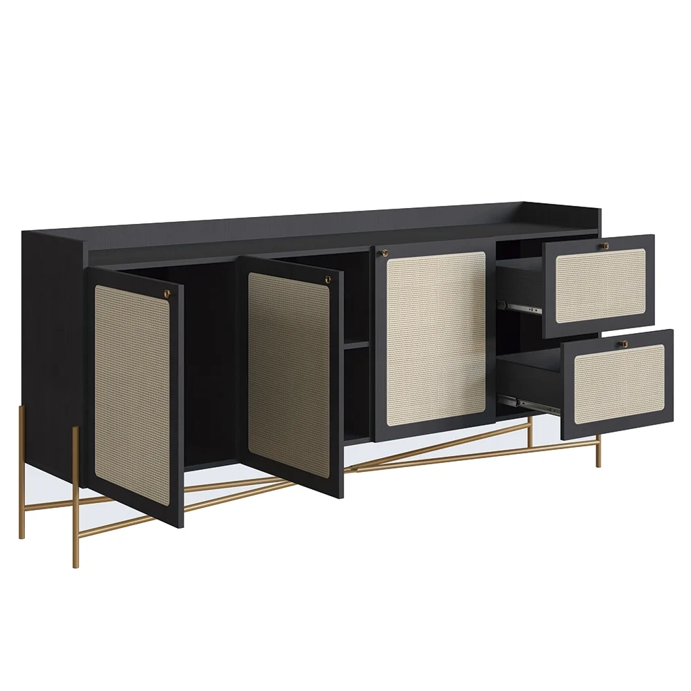Balcão Aparador Buffet 3 Portas Pé Metal Arlo A10 Nero/Dourado - Mpozenato
