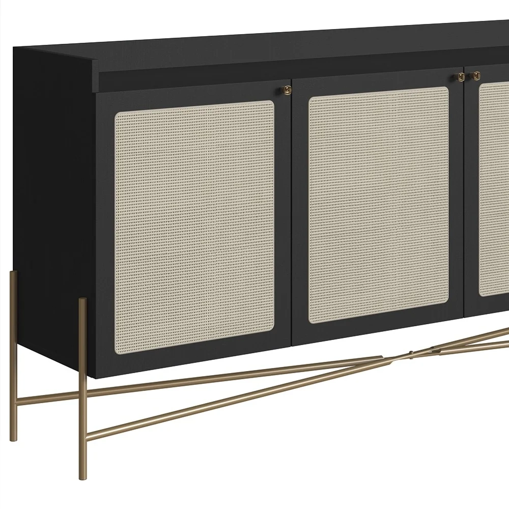 Balcão Aparador Buffet 3 Portas Pé Metal Arlo A10 Nero/Dourado - Mpozenato