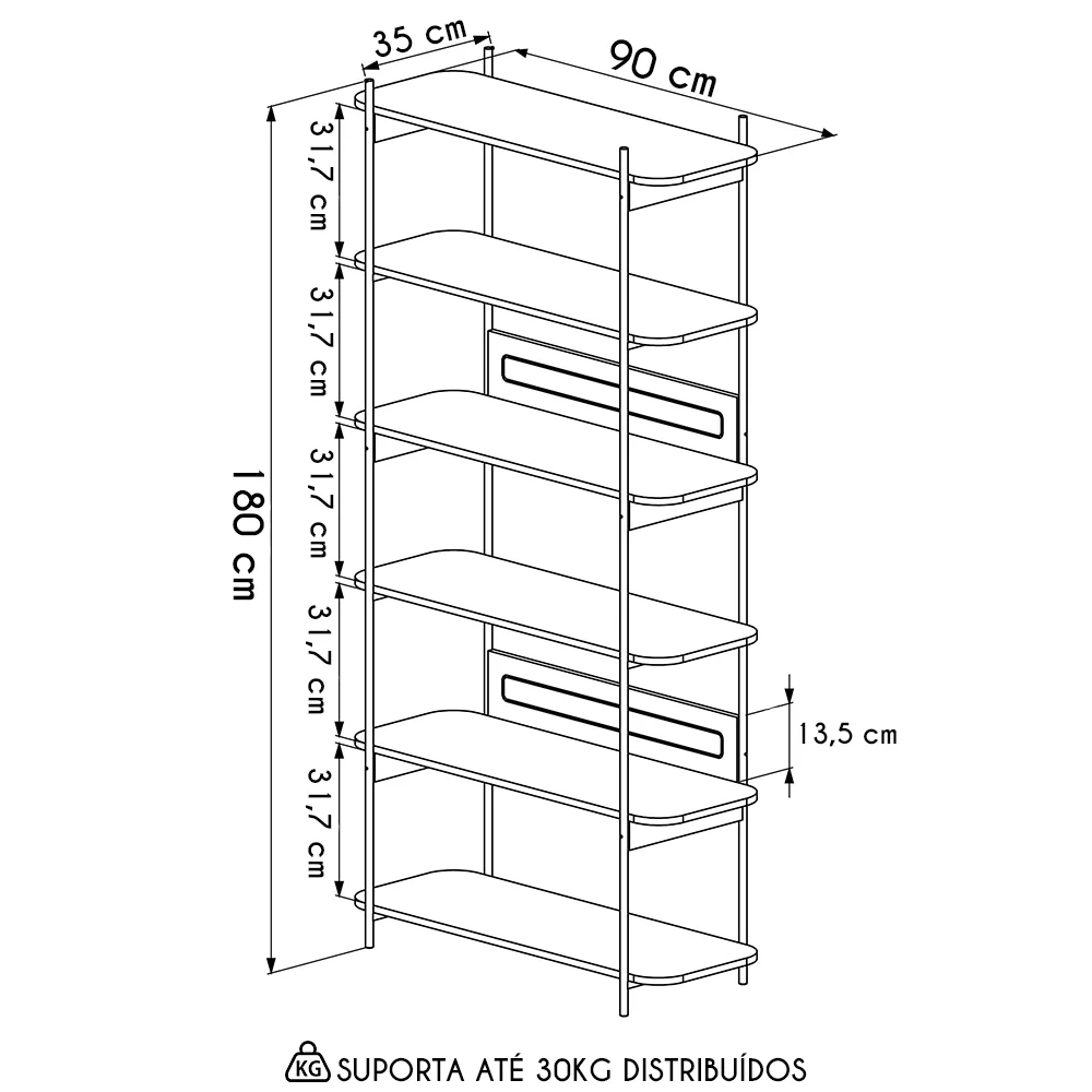 Estante Industrial Pés de Metal Arlo A10 Hanover/Dourado - Mpozenato