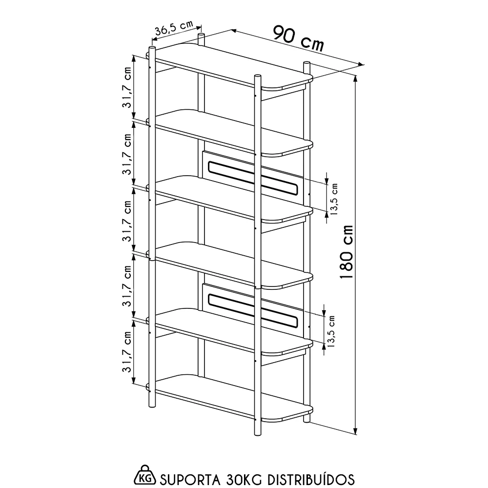 Estante Industrial 6 Prateleiras Pés Madeira Arlo A10 Nero/Preto - Mpozenato