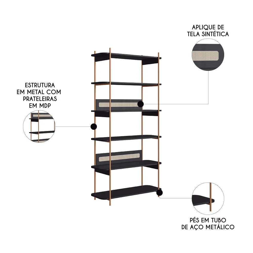 Estante Industrial Pés de Metal Arlo A10 Nero/Dourado - Mpozenato