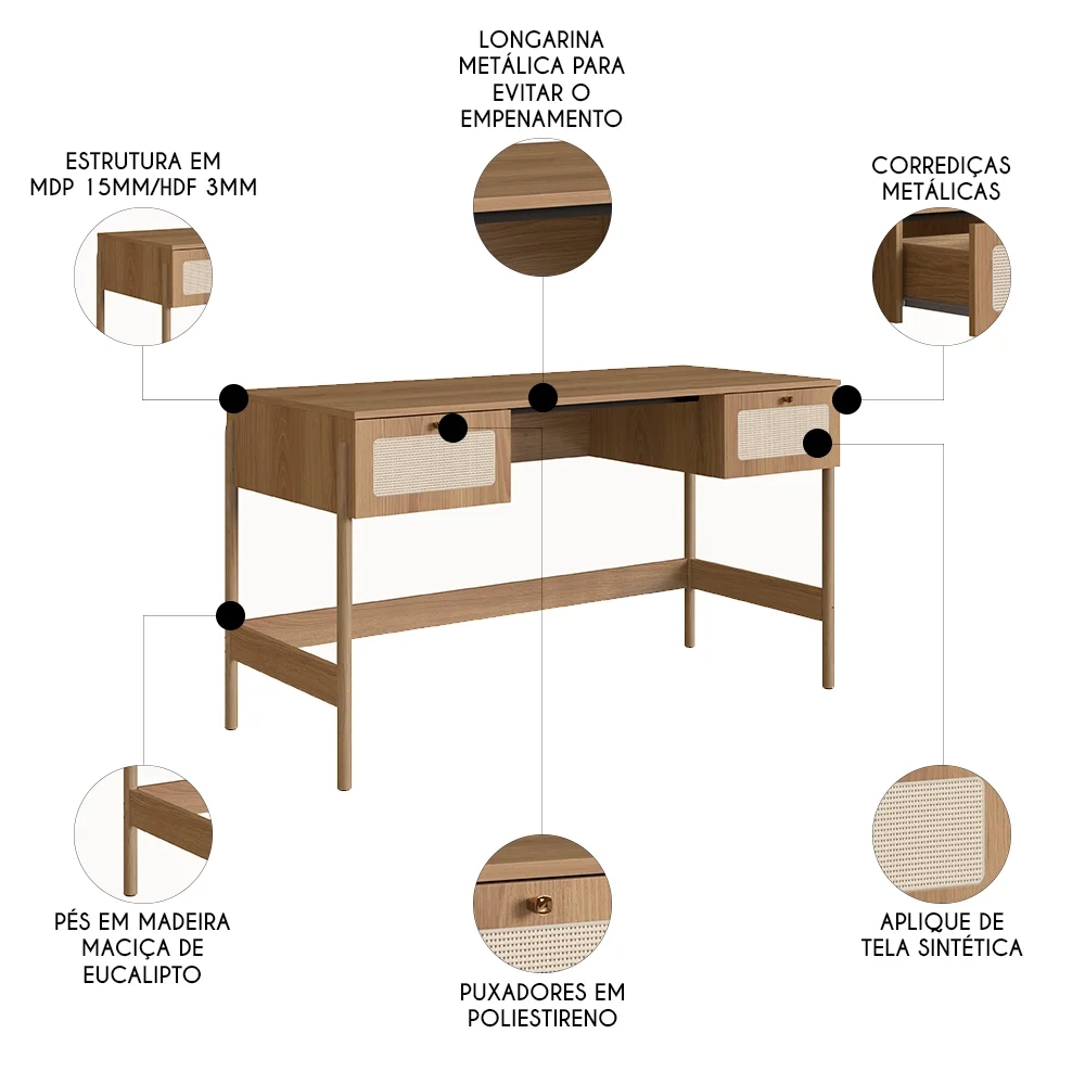 Mesa Escrivaninha Home Office Pés Madeira Arlo A10 Hanover - Mpozenato