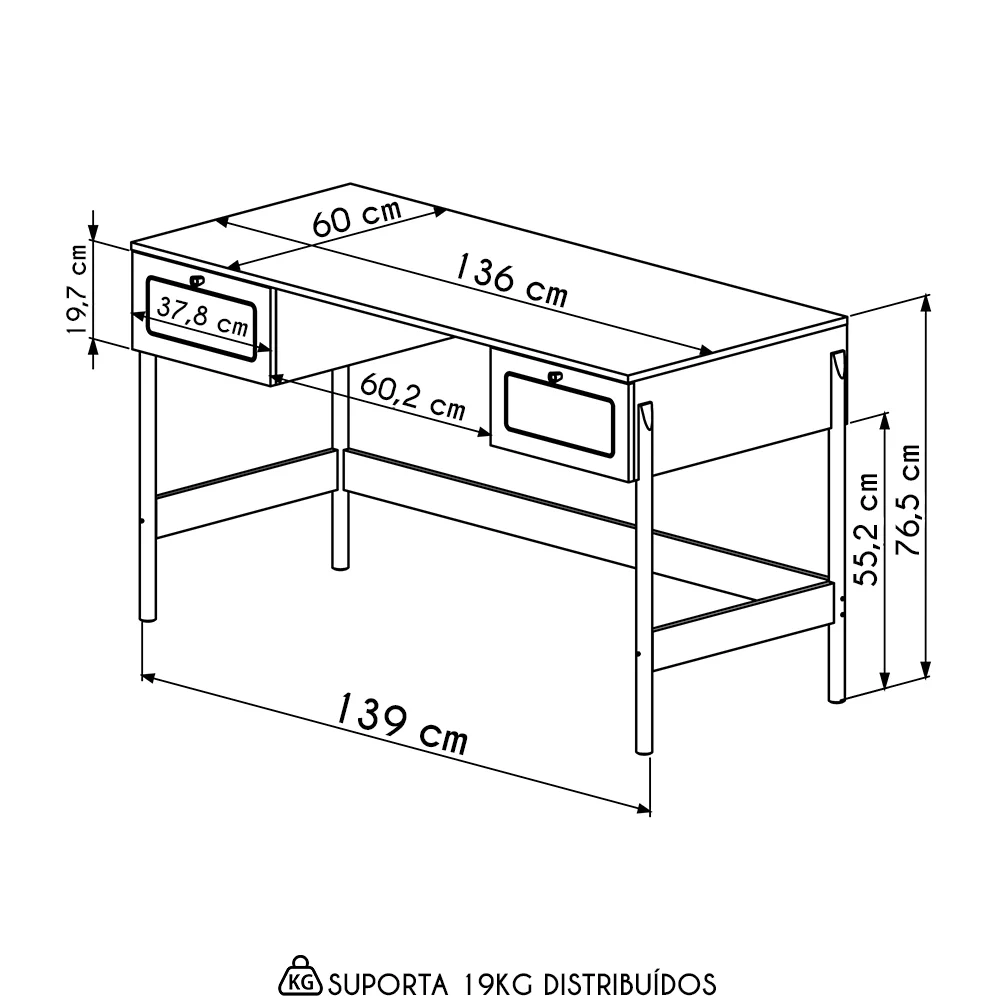 Mesa Escrivaninha Home Office Pés Madeira Arlo A10 Hanover - Mpozenato