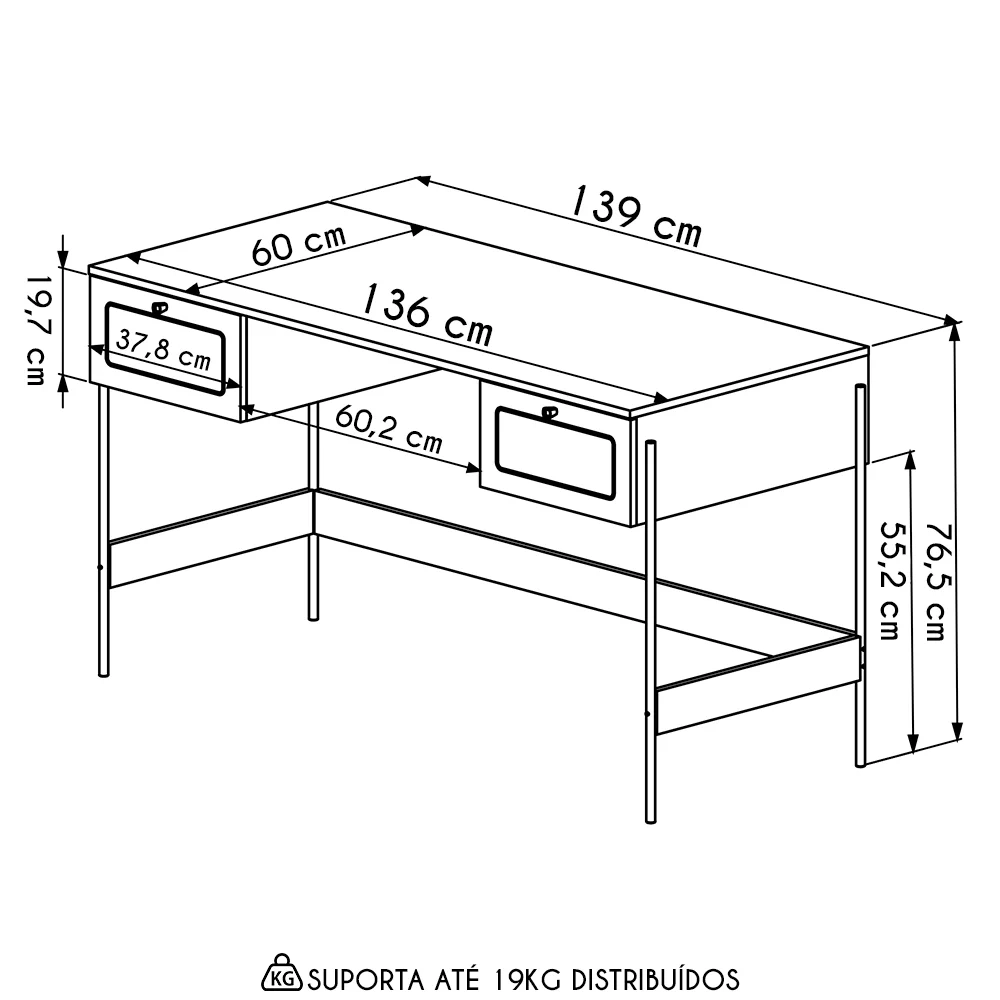 Mesa Escrivaninha Home Office Pé Metal Arlo A10 Hanover/Dourado - Mpozenato