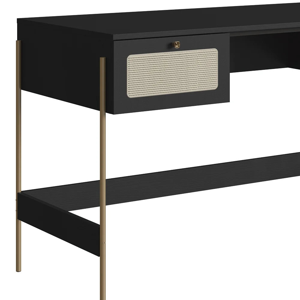Mesa Escrivaninha Home Office Pé Metal Arlo A10 Nero/Dourado - Mpozenato
