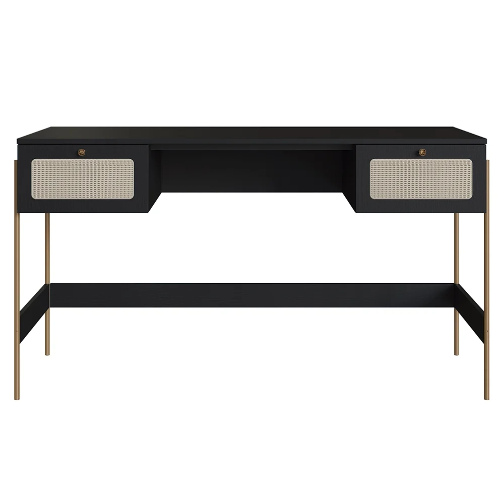 Mesa Escrivaninha Home Office Pé Metal Arlo A10 Nero/Dourado - Mpozenato
