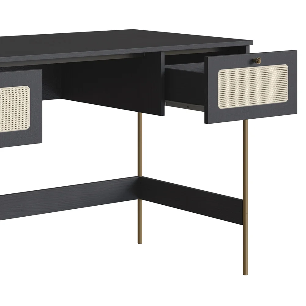 Mesa Escrivaninha Home Office Pé Metal Arlo A10 Nero/Dourado - Mpozenato