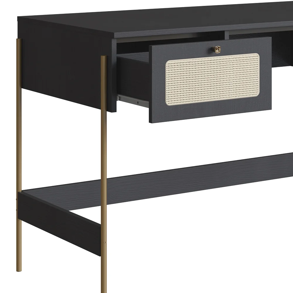 Mesa Escrivaninha Home Office Pé Metal Arlo A10 Nero/Dourado - Mpozenato