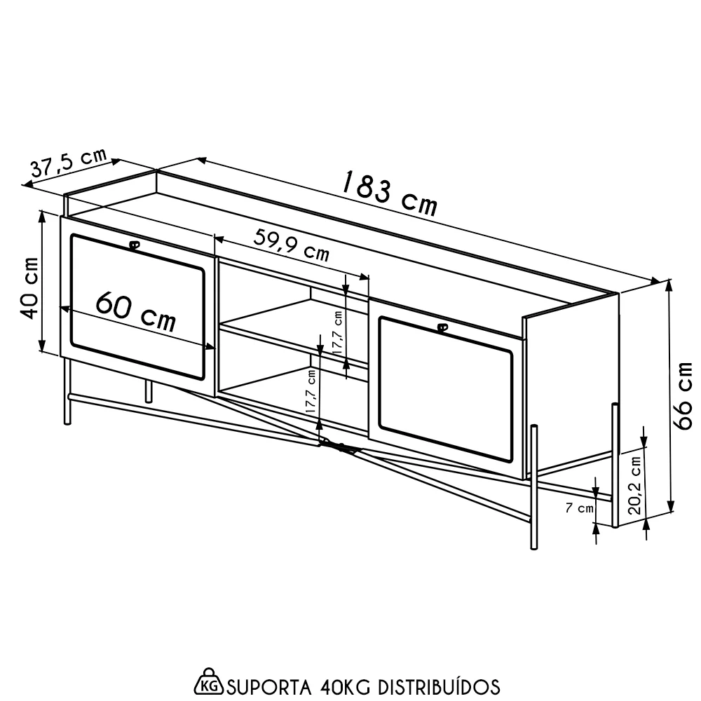 Rack Para Sala Bancada de TV 65 Pol Pé Metal Arlo A10 Hanover/Dourado - Mpozenato