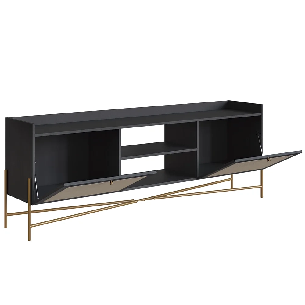 Rack Para Sala Bancada de TV 65 Pol Pé Metal Arlo A10 Nero/Dourado - Mpozenato