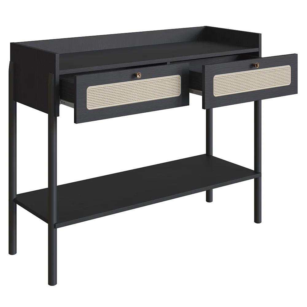 Aparador Para Sala 2 Gavetas Pés Madeira Arlo A10 Nero/Preto - Mpozenato