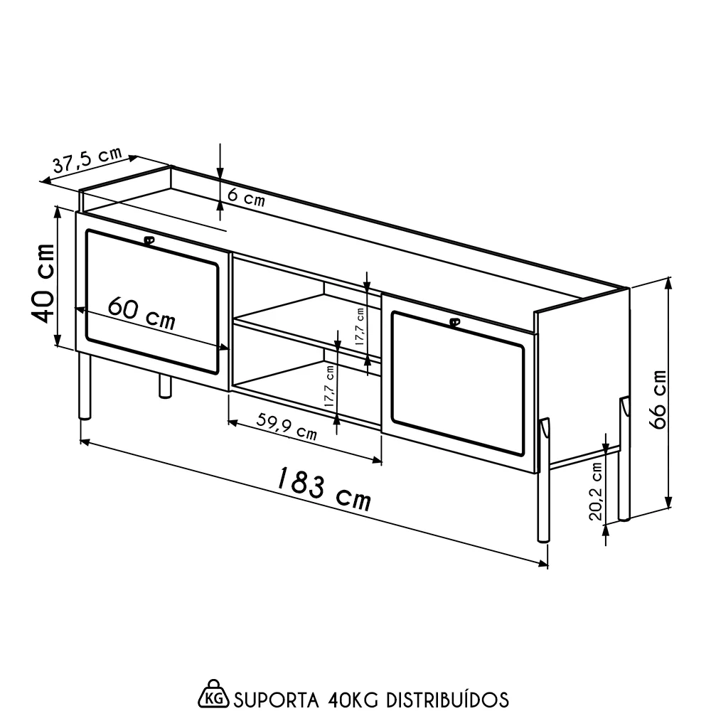 Rack Para Sala Bancada de TV 65 Pol Pés Madeira Arlo A10 Nero/Preto - Mpozenato